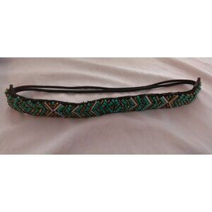 Beaded Turquoise & Gold Headband With Geometric Pattern